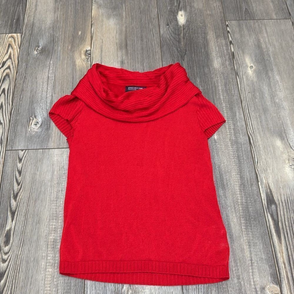 Jones New York Cap Sleeve Cowl Neck Sweater Bright Red
